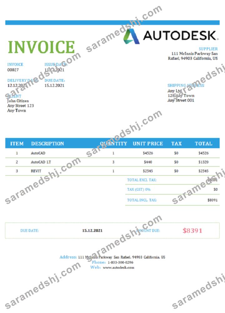 USA Autodesk invoice